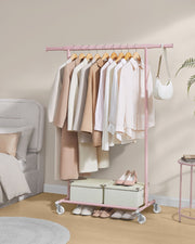 Heavy Duty Clothes Rail with Wheels in Jelly Pink for Bedroom or Laundry Room by Songmics