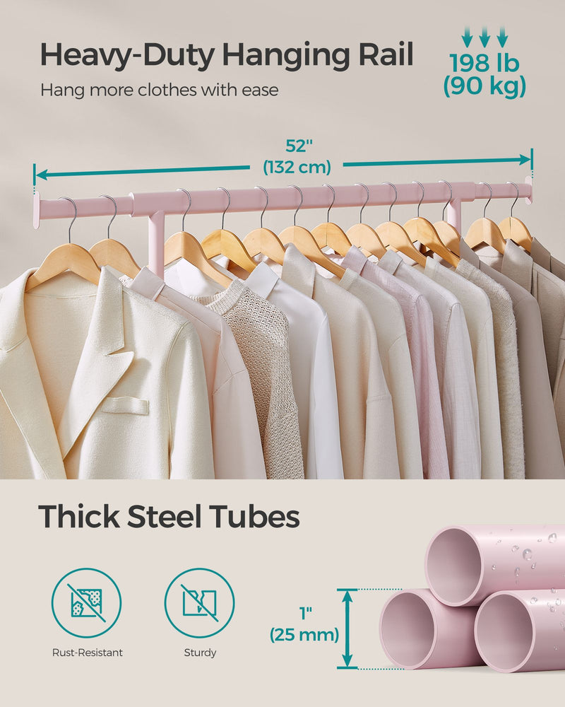 Heavy Duty Clothes Rail with Wheels in Jelly Pink for Bedroom or Laundry Room by Songmics