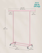 Heavy Duty Clothes Rail with Wheels in Jelly Pink for Bedroom or Laundry Room by Songmics