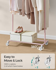 Heavy Duty Clothes Rail with Wheels in Jelly Pink for Bedroom or Laundry Room by Songmics