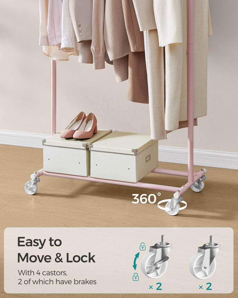 Heavy Duty Clothes Rail with Wheels in Jelly Pink for Bedroom or Laundry Room by Songmics