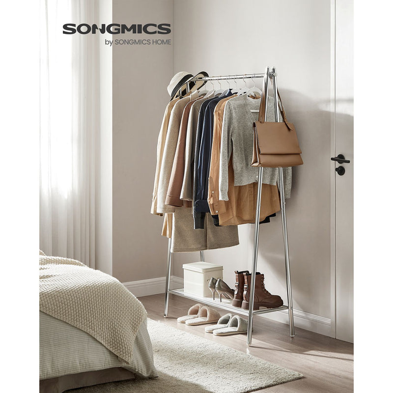 Silver Clothes Rail with Sturdy Steel Frame for Bedroom or Hallway Storage by Songmics