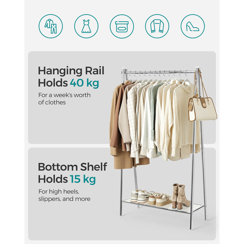 Silver Clothes Rail with Sturdy Steel Frame for Bedroom or Hallway Storage by Songmics