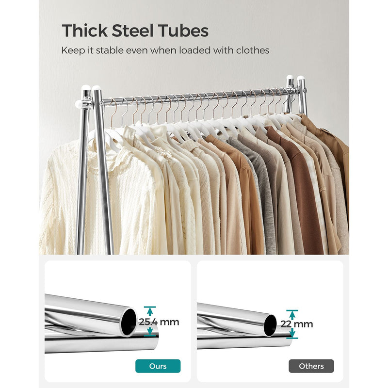 Silver Clothes Rail with Sturdy Steel Frame for Bedroom or Hallway Storage by Songmics