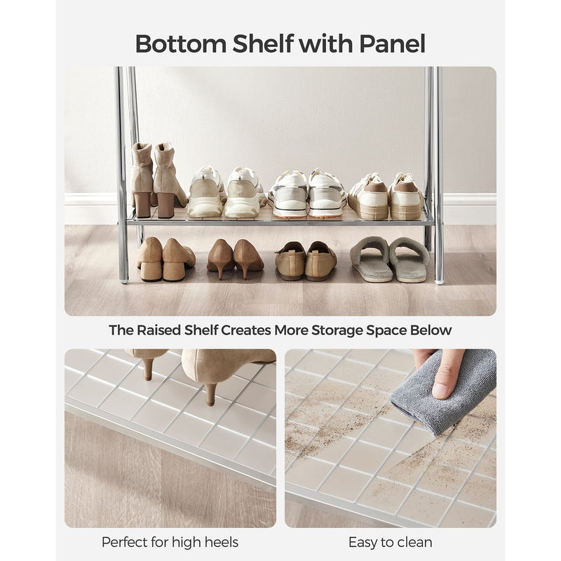 Silver Clothes Rail with Sturdy Steel Frame for Bedroom or Hallway Storage by Songmics