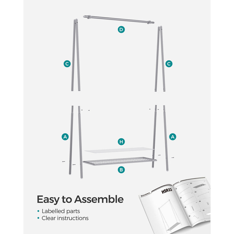 Silver Clothes Rail with Sturdy Steel Frame for Bedroom or Hallway Storage by Songmics