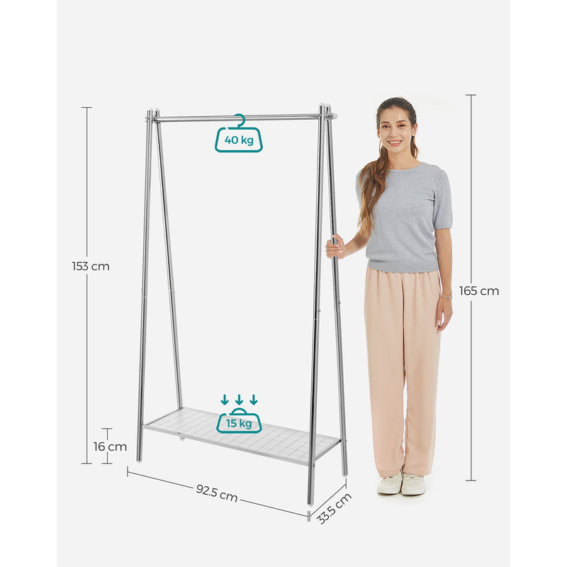 Silver Clothes Rail with Sturdy Steel Frame for Bedroom or Hallway Storage by Songmics