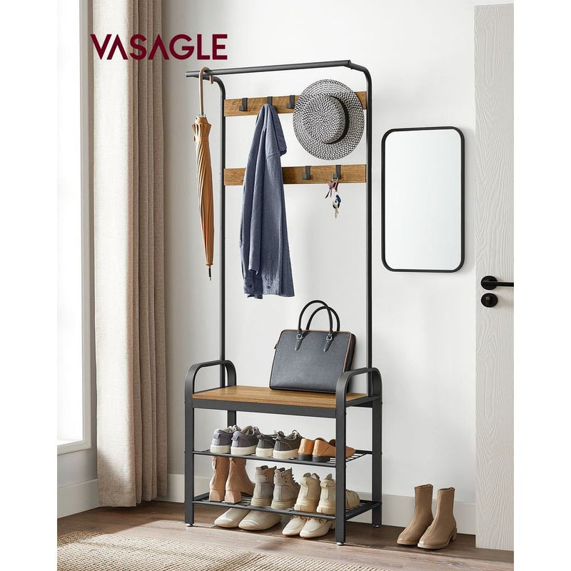 VASAGLE Coat Stand, Rustic Walnut, 4-in-1
