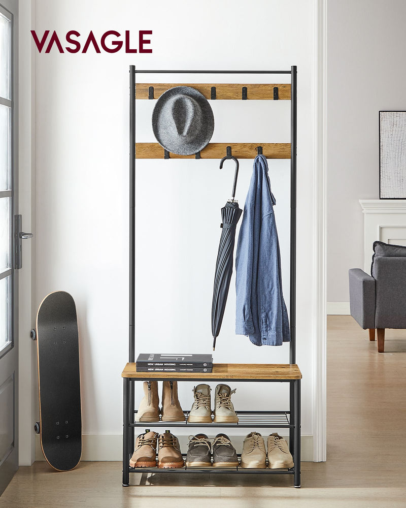Coat Rack Hall Tree with Shoe Storage Bench and Hooks for Entryway 175 cm by Vasagle