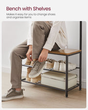 Coat Rack Hall Tree with Shoe Storage Bench and Hooks for Entryway 175 cm by Vasagle