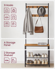 Coat Rack Hall Tree with Shoe Storage Bench and Hooks for Entryway 175 cm by Vasagle