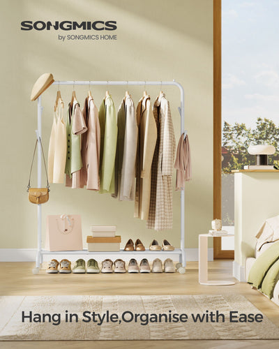 Heavy Duty Metal Clothes Rail in Cloud White for Bedroom or Hallway Storage by Songmics