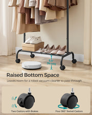 Black Extendable Clothes Rail with Adjustable Hanging Bar for Bedroom or Hallway by Songmics