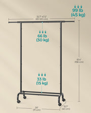 Black Extendable Clothes Rail with Adjustable Hanging Bar for Bedroom or Hallway by Songmics