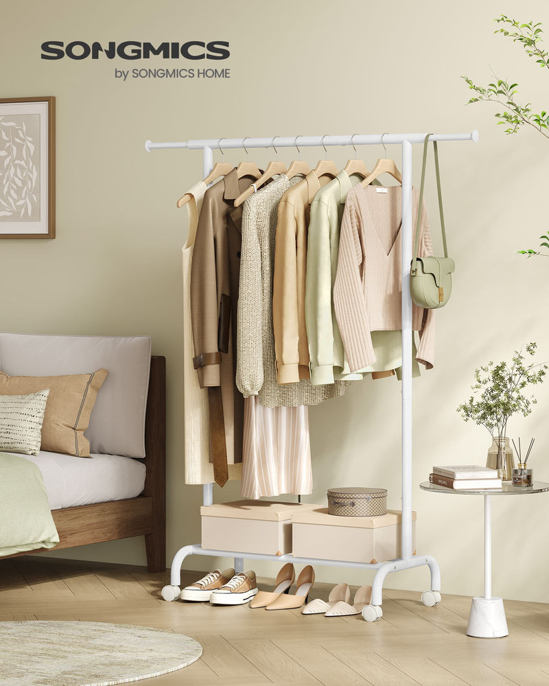 Extendable Clothes Rail in Cloud White with Adjustable Hanging Rail for Storage by Songmics