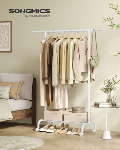 Extendable Clothes Rail in Cloud White with Adjustable Hanging Rail for Storage by Songmics