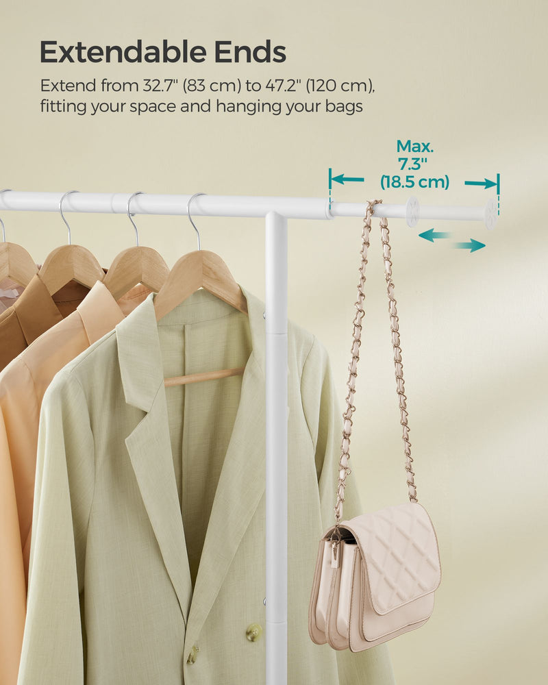 Extendable Clothes Rail in Cloud White with Adjustable Hanging Rail for Storage by Songmics