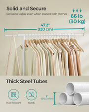 Extendable Clothes Rail in Cloud White with Adjustable Hanging Rail for Storage by Songmics