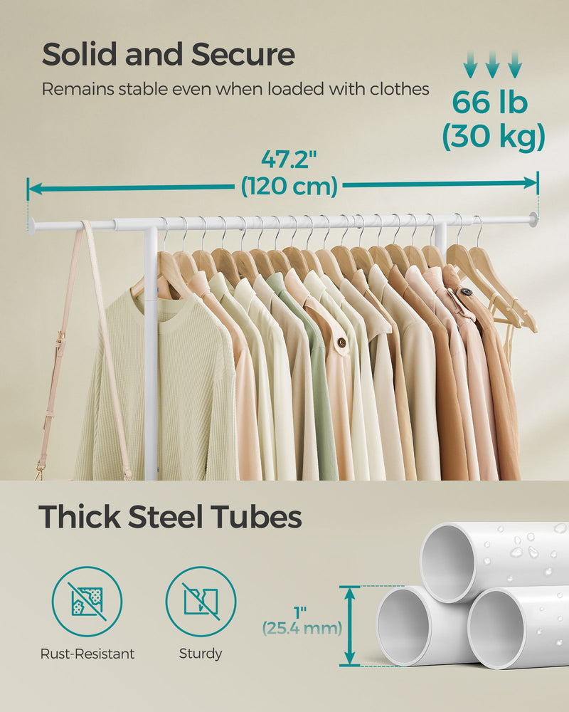 Extendable Clothes Rail in Cloud White with Adjustable Hanging Rail for Storage by Songmics