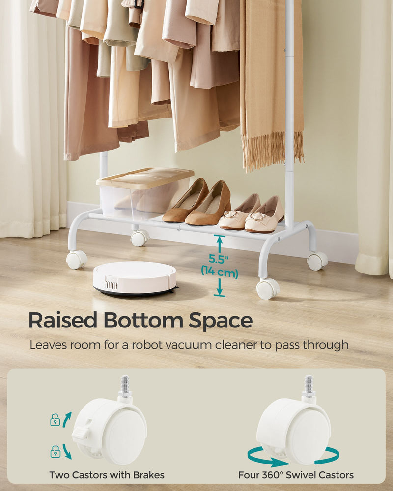 Extendable Clothes Rail in Cloud White with Adjustable Hanging Rail for Storage by Songmics