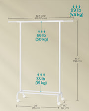 Extendable Clothes Rail in Cloud White with Adjustable Hanging Rail for Storage by Songmics