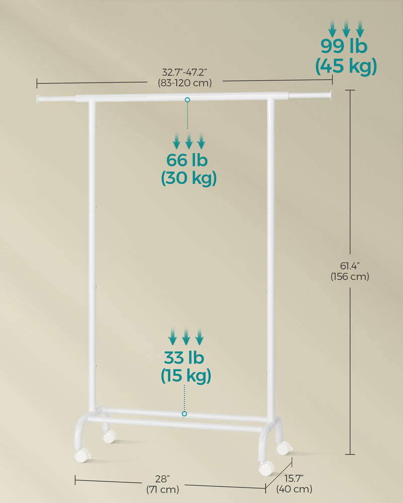 Extendable Clothes Rail in Cloud White with Adjustable Hanging Rail for Storage by Songmics