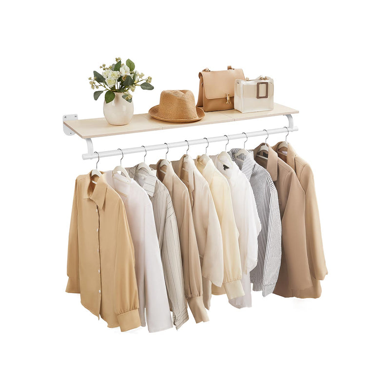 Wall Mounted Clothes Rail in Natural Beige and Cloud White 109 cm Space Saving Design by Songmics
