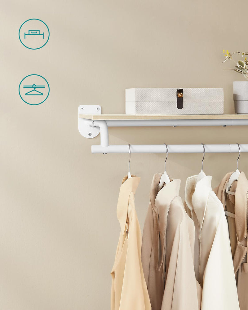 Wall Mounted Clothes Rail in Natural Beige and Cloud White 109 cm Space Saving Design by Songmics