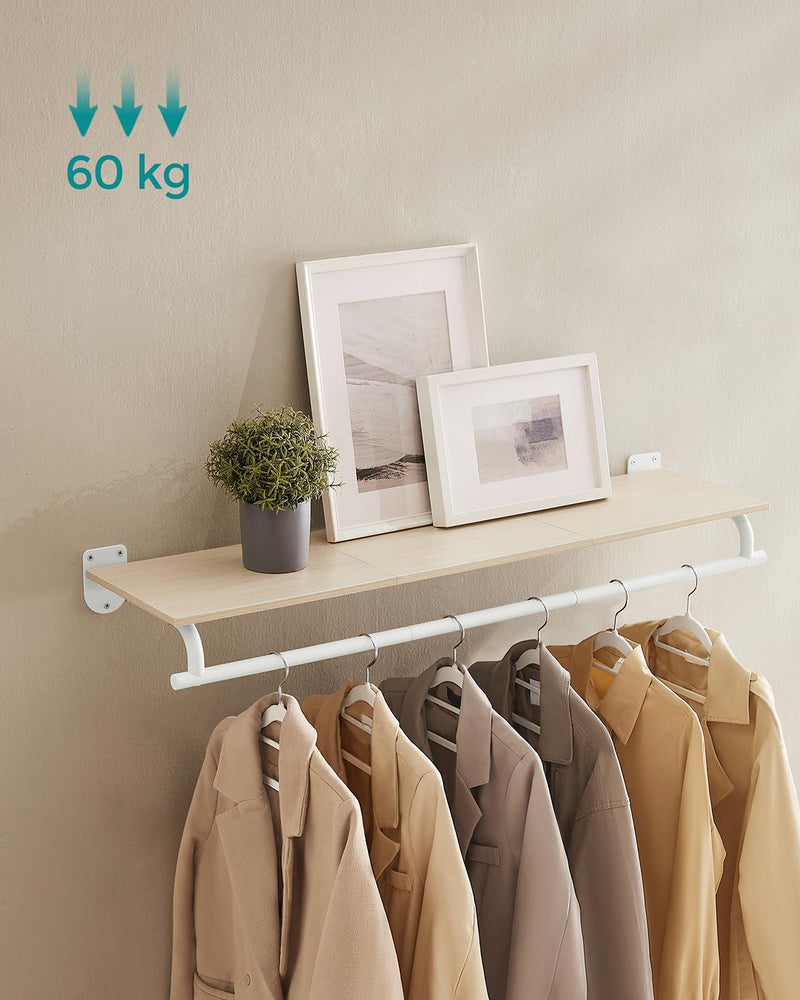Wall Mounted Clothes Rail in Natural Beige and Cloud White 109 cm Space Saving Design by Songmics