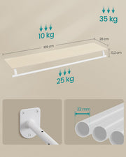 Wall Mounted Clothes Rail in Natural Beige and Cloud White 109 cm Space Saving Design by Songmics