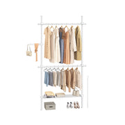 Adjustable 3 Tier Floor to Ceiling Clothes Rail in Matte White for Organised Storage by Songmics