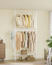 Adjustable 3 Tier Floor to Ceiling Clothes Rail in Matte White for Organised Storage by Songmics