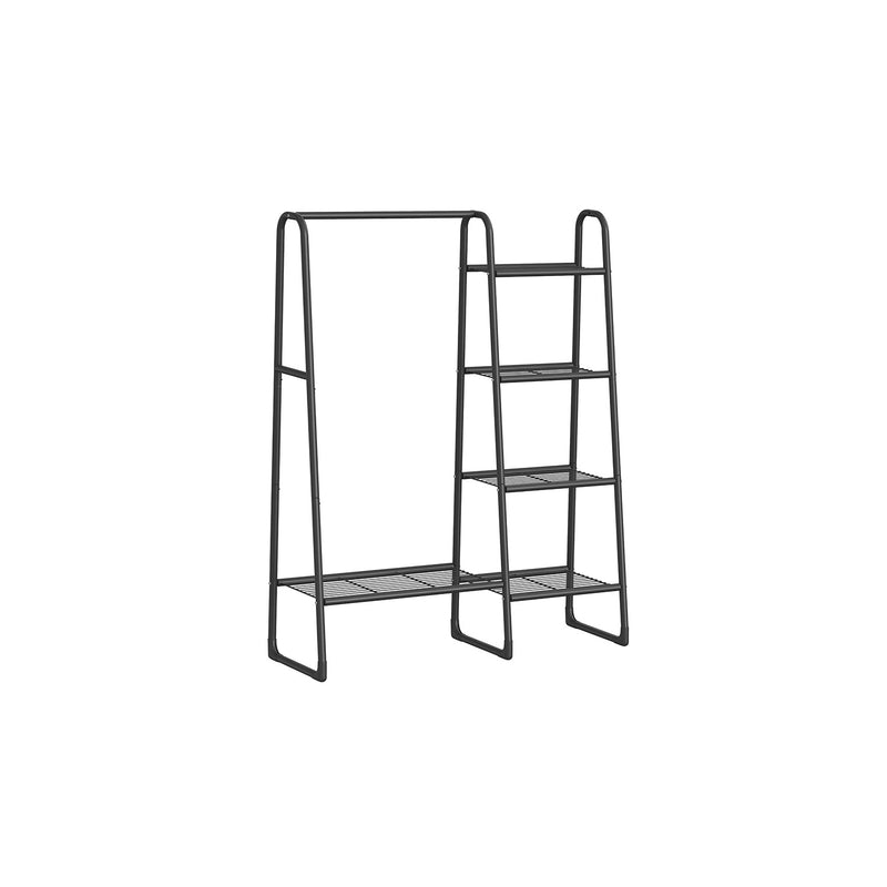 Freestanding Clothes Rail in Matte Black with Double Hanging Space and Shelf by Songmics