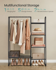 Freestanding Clothes Rail in Matte Black with Double Hanging Space and Shelf by Songmics