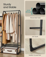 Freestanding Clothes Rail in Matte Black with Double Hanging Space and Shelf by Songmics