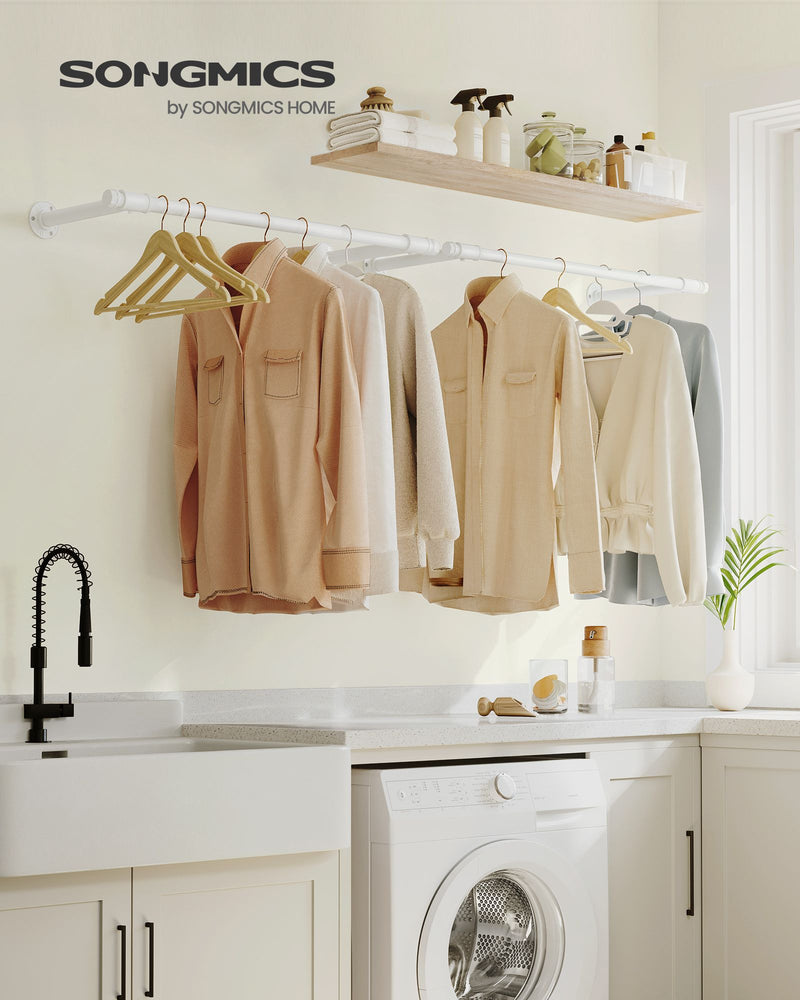 Set of 2 Wall Mounted Steel Clothes Rails in Cloud White Ideal for Hanging Storage by Songmics