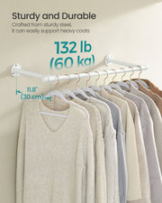 Set of 2 Wall Mounted Steel Clothes Rails in Cloud White Ideal for Hanging Storage by Songmics