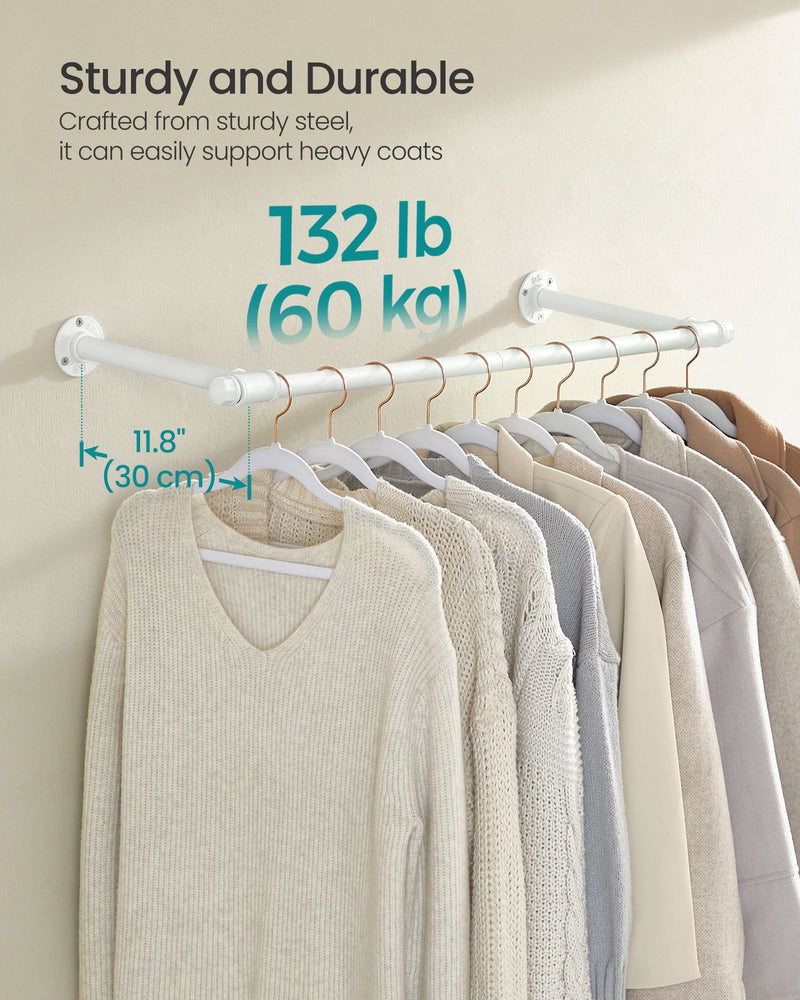 Set of 2 Wall Mounted Steel Clothes Rails in Cloud White Ideal for Hanging Storage by Songmics