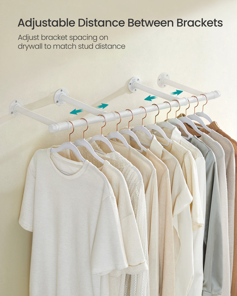Set of 2 Wall Mounted Steel Clothes Rails in Cloud White Ideal for Hanging Storage by Songmics