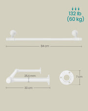 Set of 2 Wall Mounted Steel Clothes Rails in Cloud White Ideal for Hanging Storage by Songmics