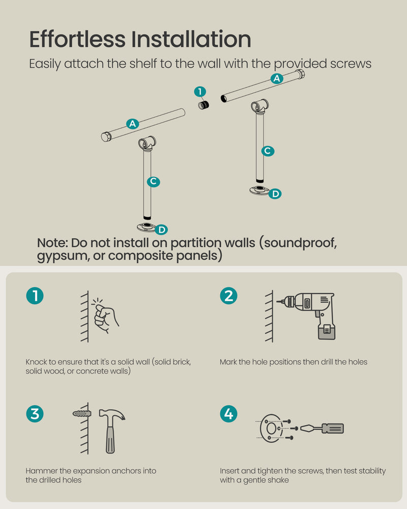 Set of 2 Wall Mounted Steel Clothes Rails in Cloud White Ideal for Hanging Storage by Songmics