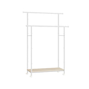Double Rod Clothes Rail in Cloud White and Natural Beige with Storage Shelf by Songmics
