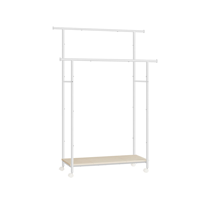 Double Rod Clothes Rail in Cloud White and Natural Beige with Storage Shelf by Songmics