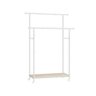 Double Rod Clothes Rail in Cloud White and Natural Beige with Storage Shelf by Songmics