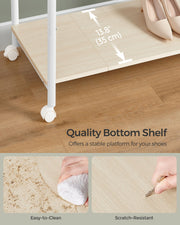 Double Rod Clothes Rail in Cloud White and Natural Beige with Storage Shelf by Songmics