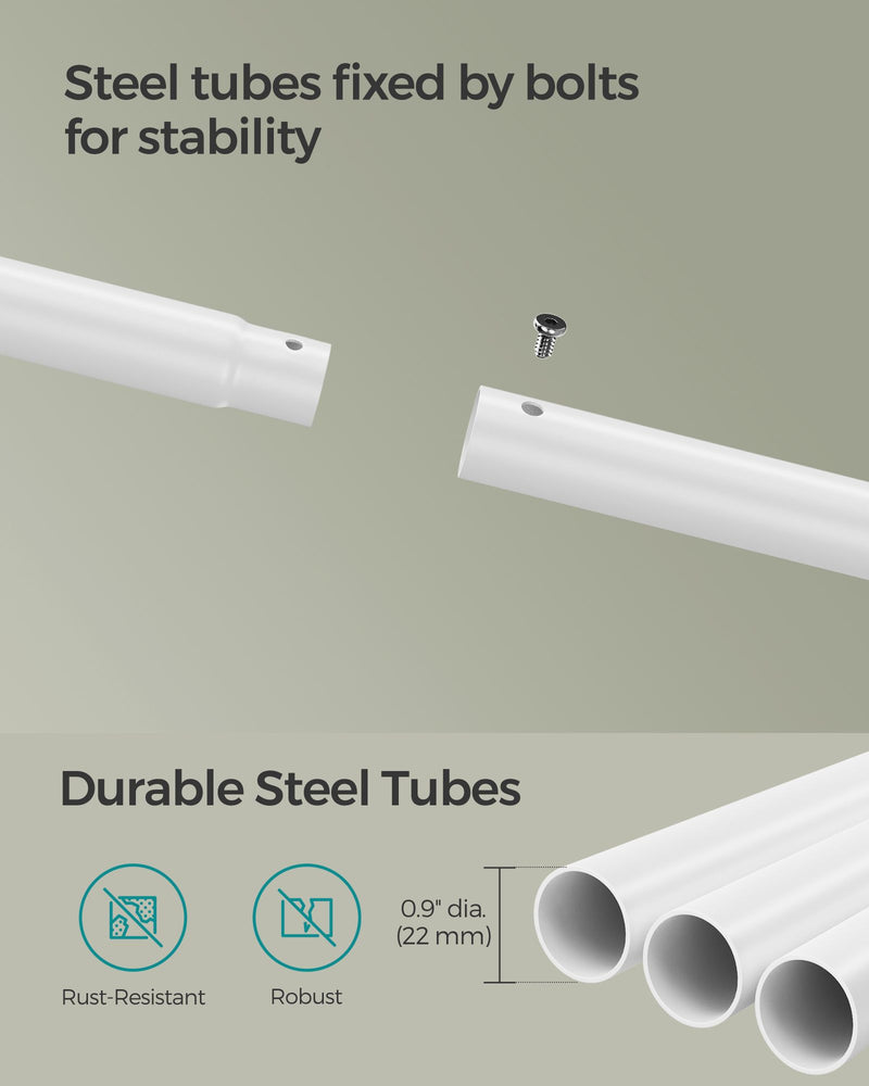 Double Rod Clothes Rail in Cloud White and Natural Beige with Storage Shelf by Songmics
