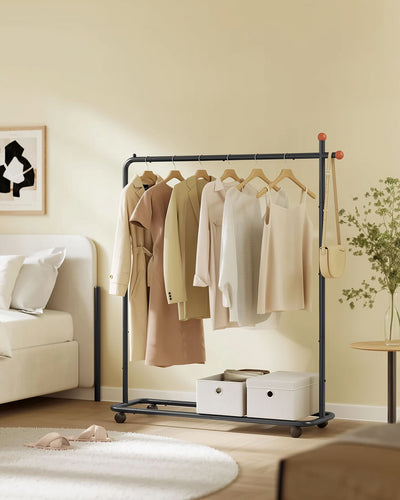 Black Metal Clothes Rail on Wheels with Single Hanging Rail for Bedroom or Hallway by Songmics Home SONGMICS HOME