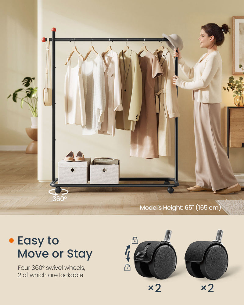 Black Metal Clothes Rail on Wheels with Single Hanging Rail for Bedroom or Hallway by Songmics Home SONGMICS HOME