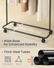 Black Metal Clothes Rail on Wheels with Single Hanging Rail for Bedroom or Hallway by Songmics Home SONGMICS HOME