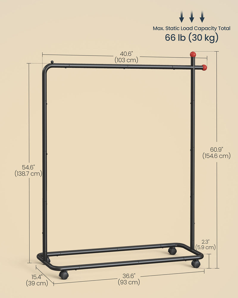 Black Metal Clothes Rail on Wheels with Single Hanging Rail for Bedroom or Hallway by Songmics Home SONGMICS HOME
